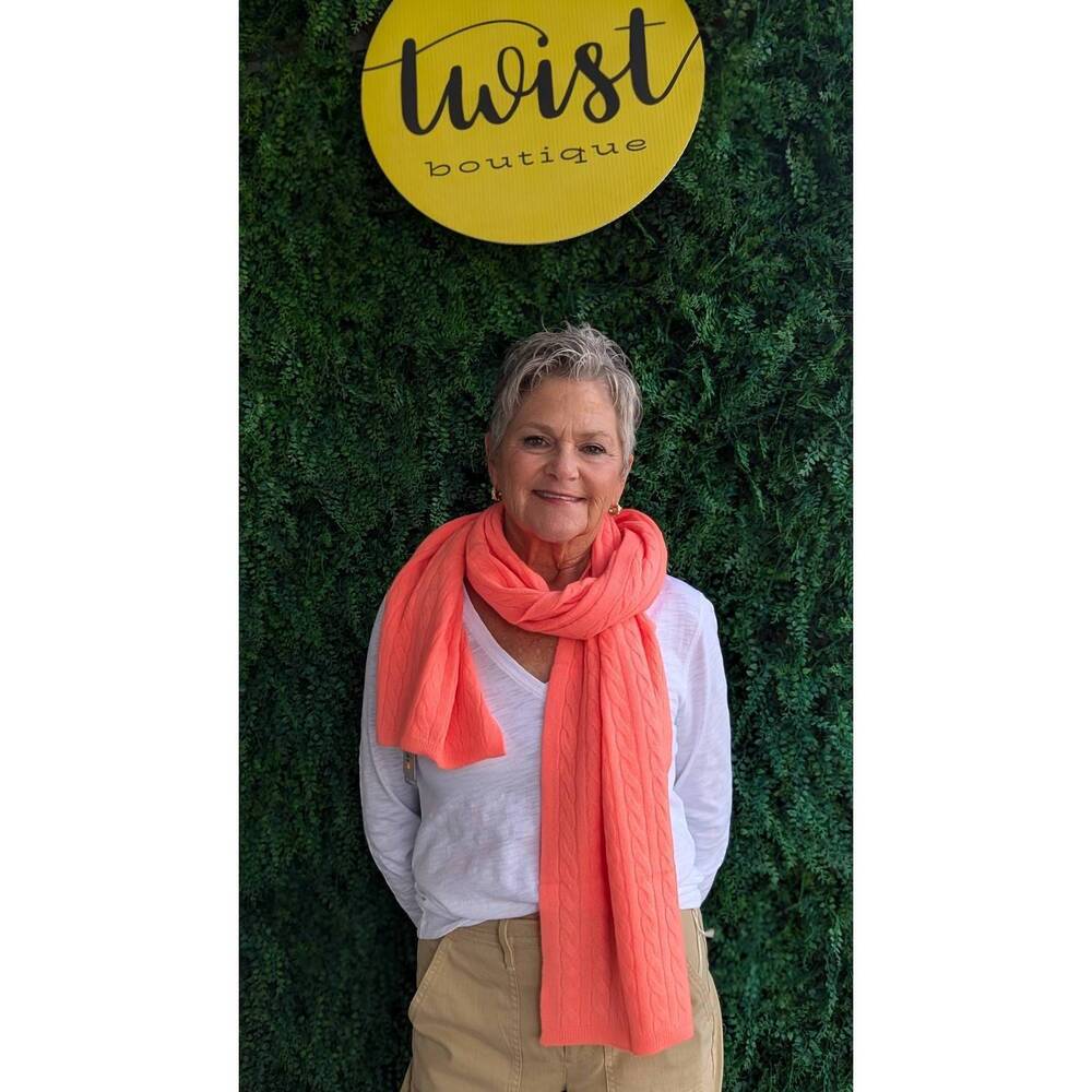 NEW BRODIE CASHMERE women's cable scarf in neon coral